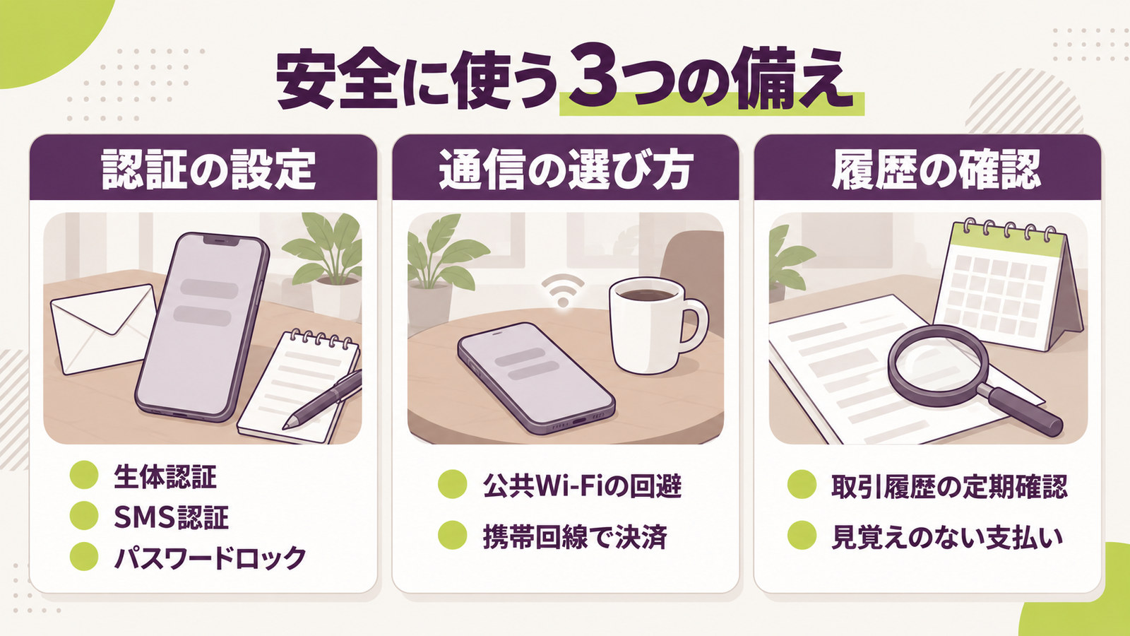 安全に使う3つの備え。認証の設定・通信の選び方・履歴の確認
