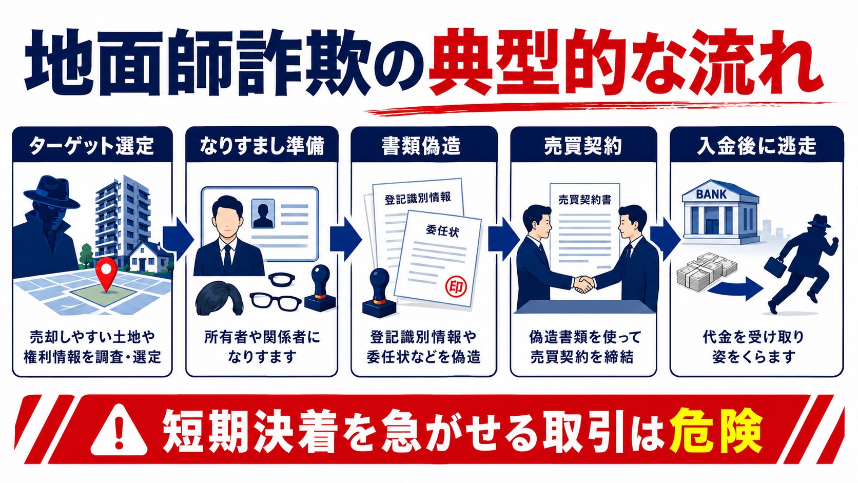 地面師詐欺の典型的な流れ