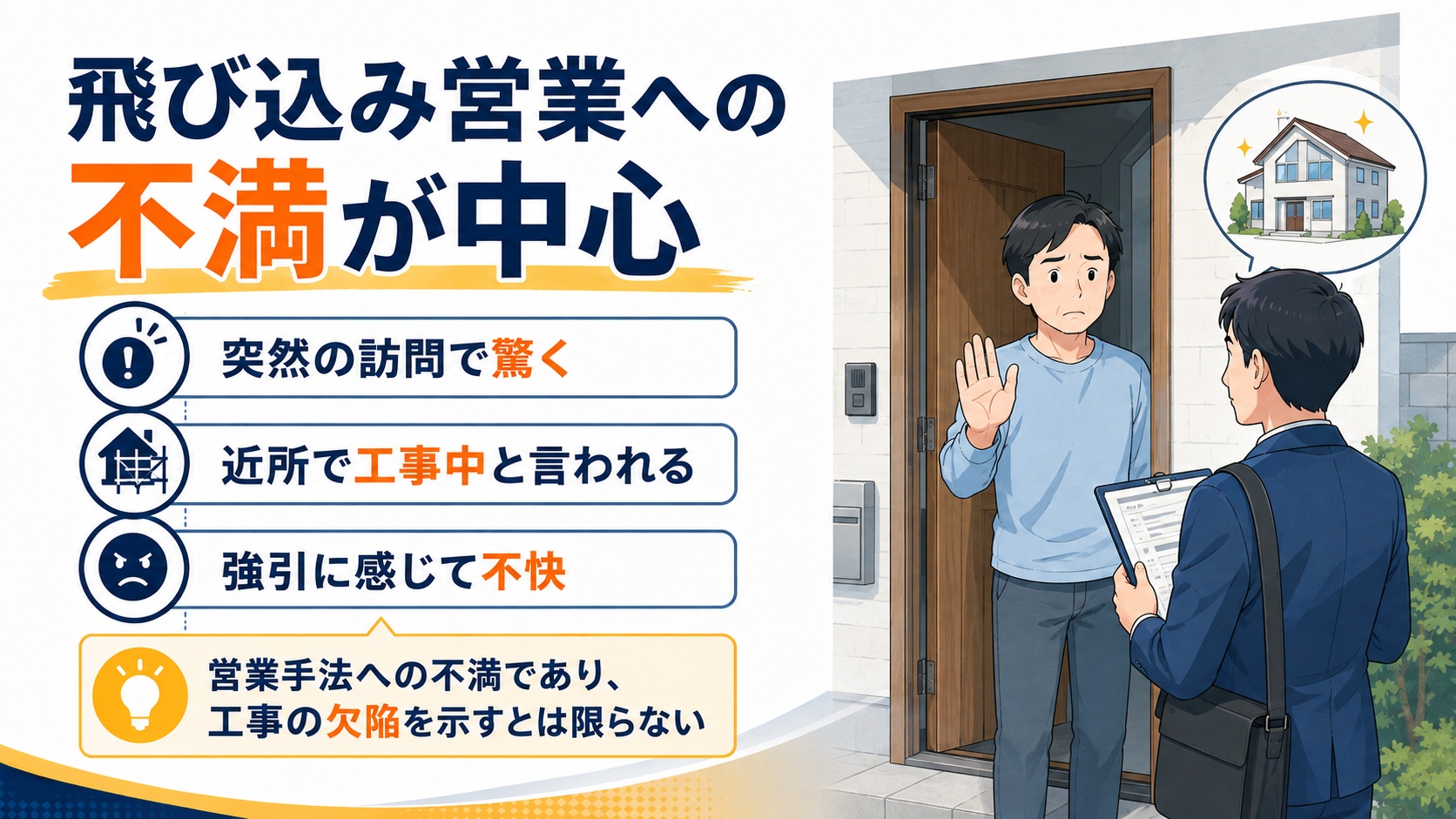 飛び込み営業への不満が中心