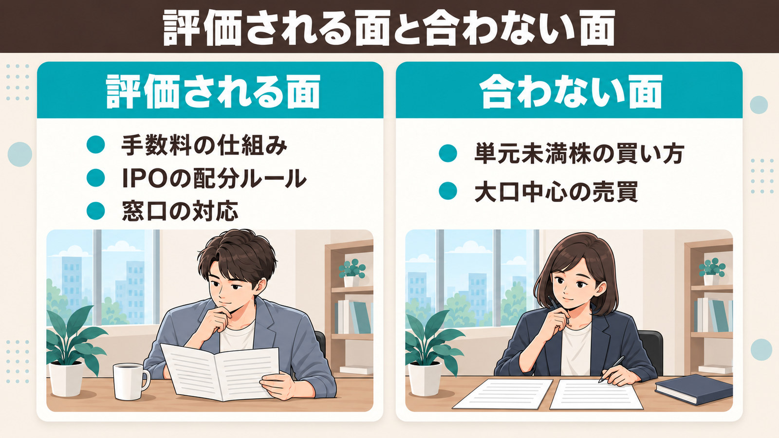 評価される面と、人によって合わない面をまとめた図