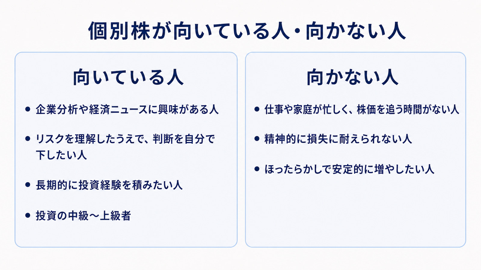 個別株が向いている人と向かない人