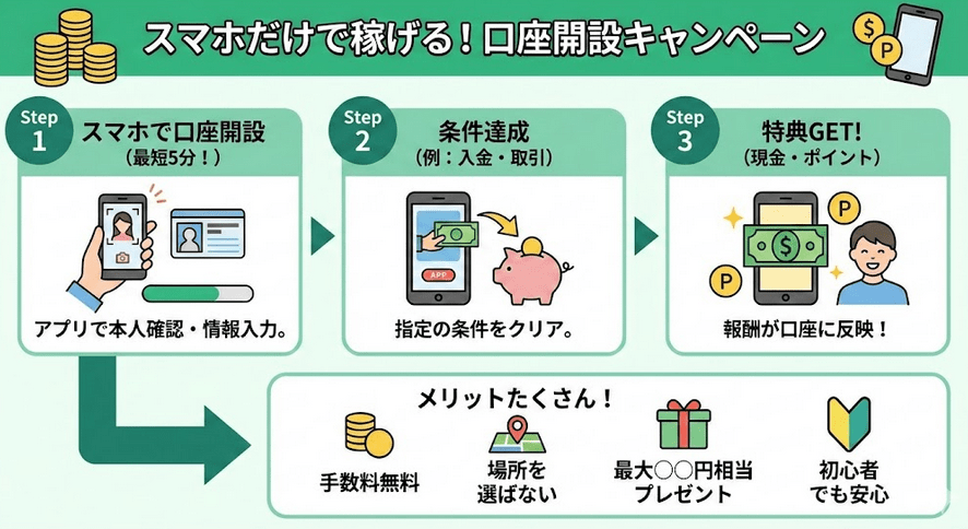 スマホで口座開設で稼ぐ