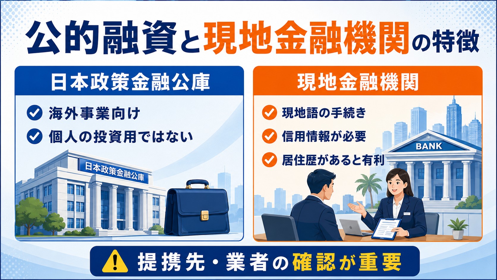 公的融資と、現地金融機関の特徴