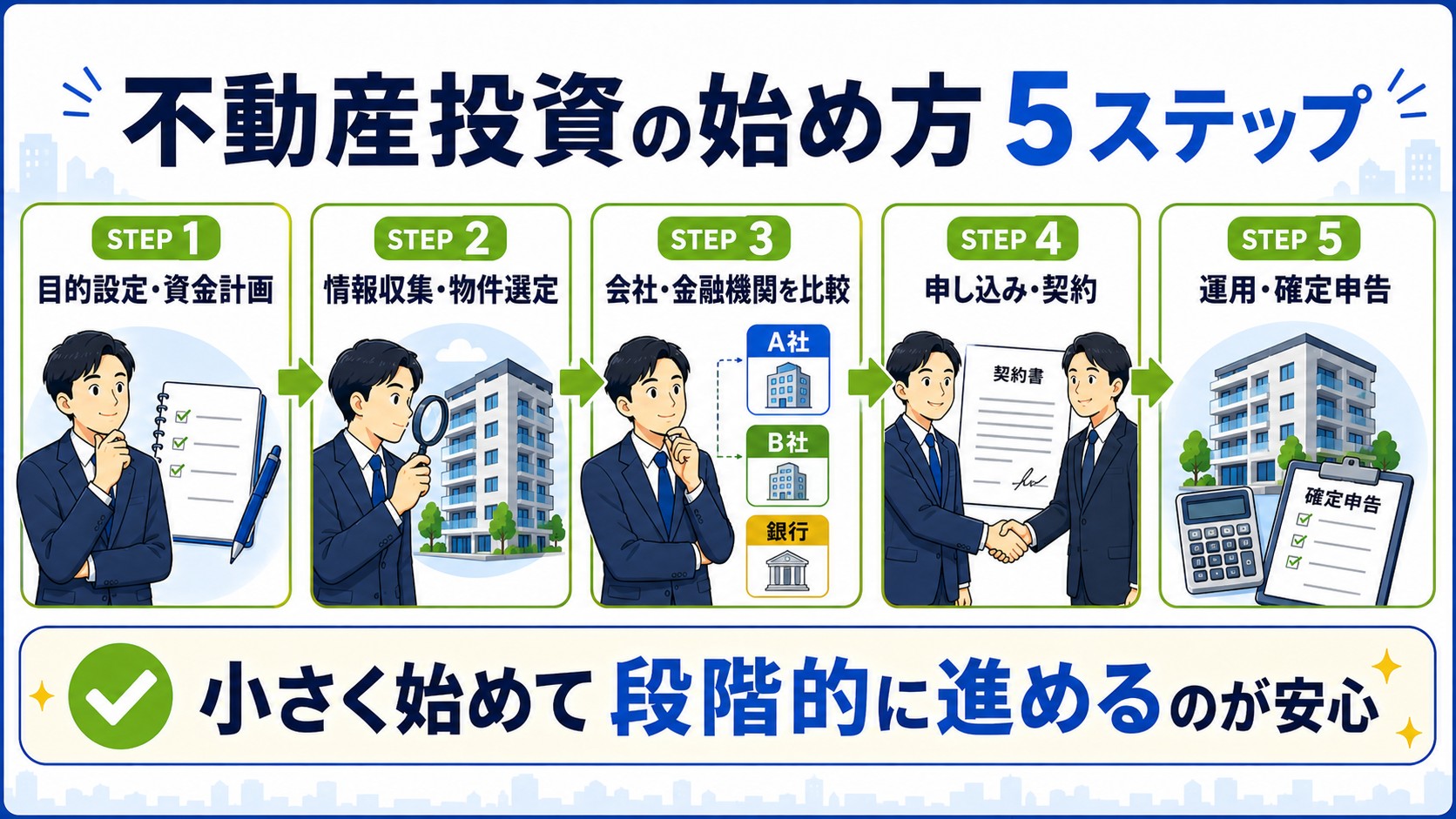 不動産投資の始め方五つのステップ。