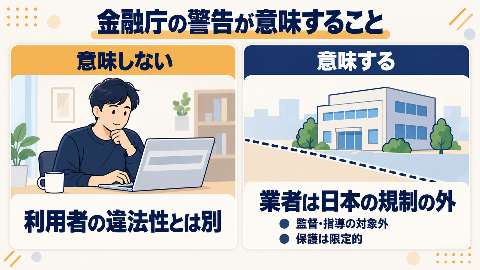 金融庁の警告が意味しないことと、意味することの対比